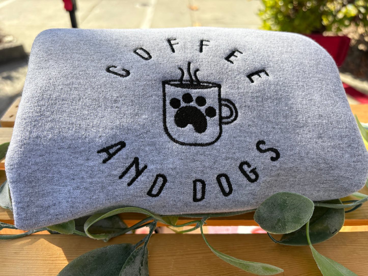 Coffee and Dogs Embroidered Sweatshirt