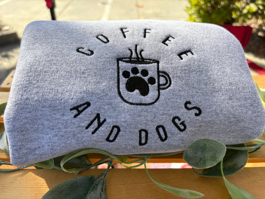 Coffee and Dogs Embroidered Sweatshirt