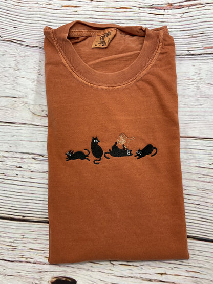 Four the Love of Cats Embroidered T-shirt