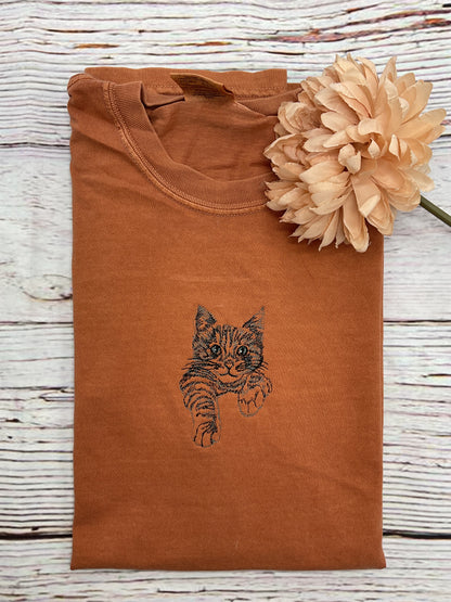 Tabby Cat Embroidered T-shirt